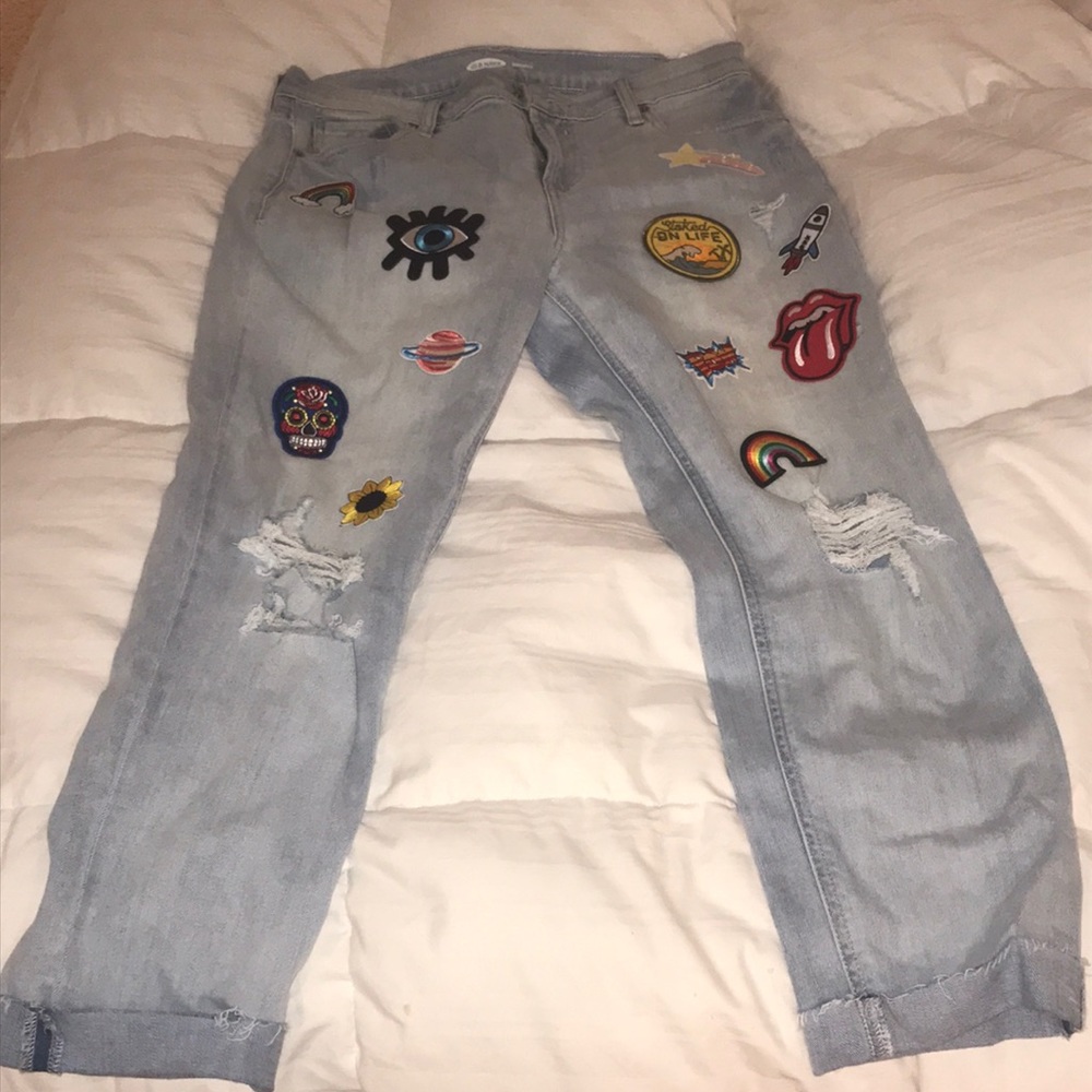 patched boyfriend jeans